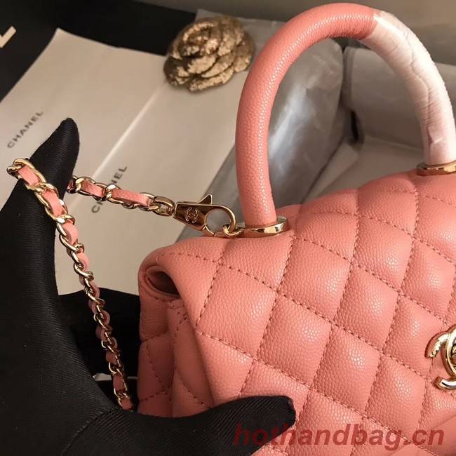 Chanel original Caviar leather flap bag top handle A92290 pink&Gold-Tone Metal