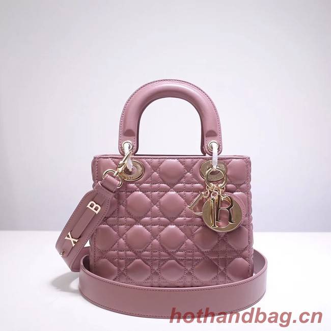 Dior lucky badges Original sheepskin Tote Bag A88035 pink