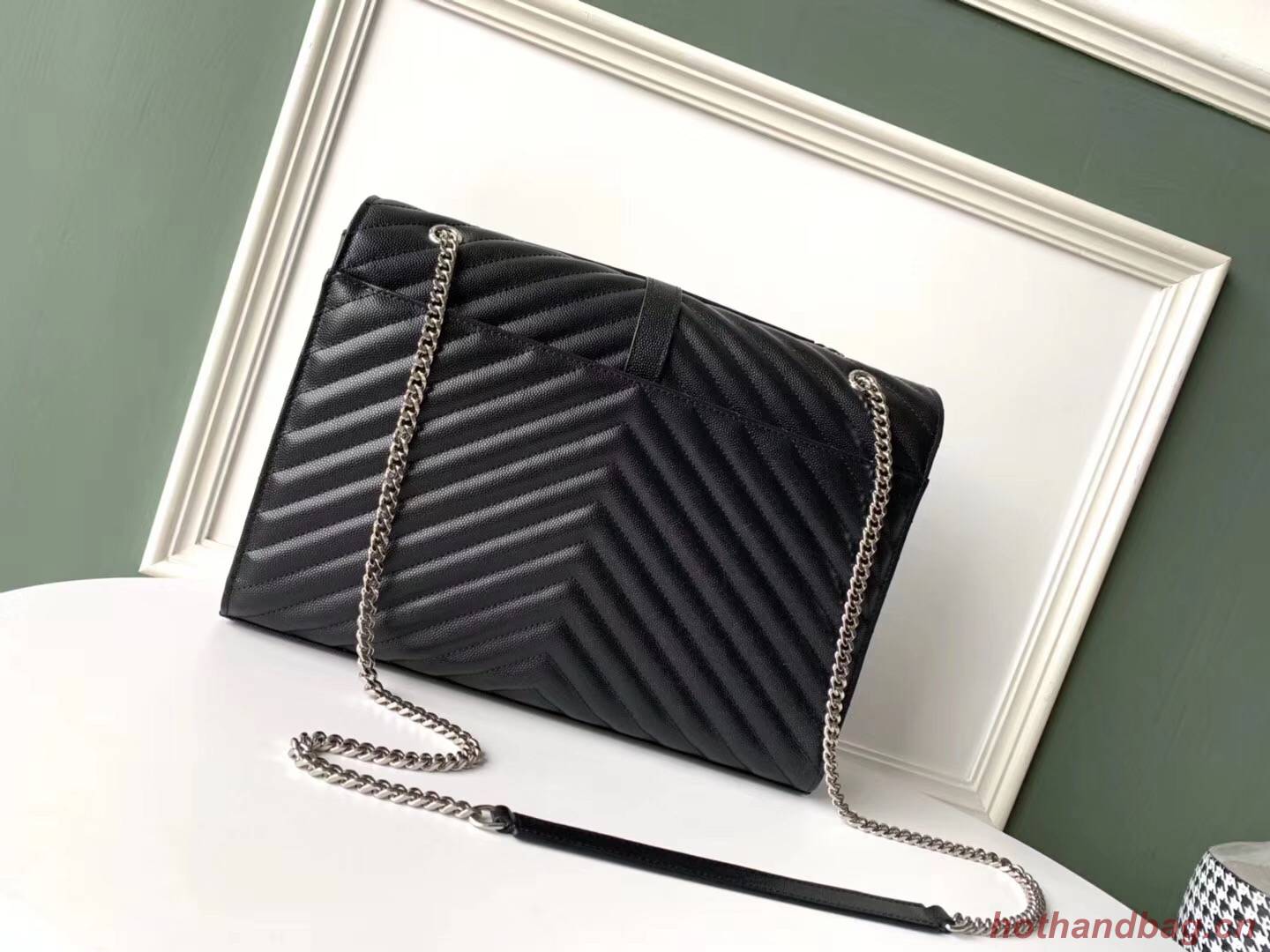 SAINT LAURENT leather shoulder bag 392745 black&silver-toned hardware