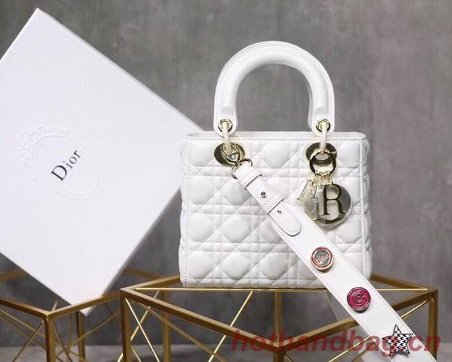 Dior lucky badges Original sheepskin Tote Bag A88035 white