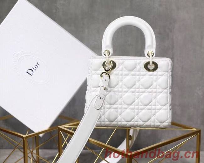 Dior lucky badges Original sheepskin Tote Bag A88035 white