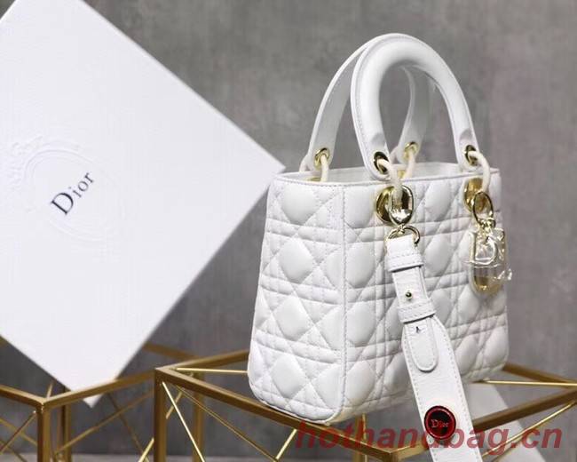 Dior lucky badges Original sheepskin Tote Bag A88035 white