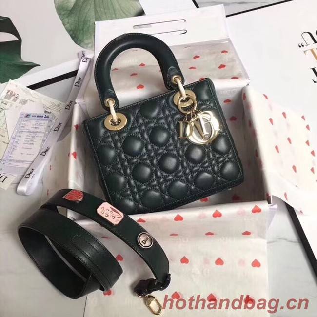 Dior lucky badges Original sheepskin Tote Bag A88035 Blackish green