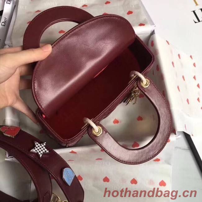 Dior lucky badges Original sheepskin Tote Bag A88035 Bordeaux