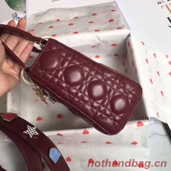 Dior lucky badges Original sheepskin Tote Bag A88035 Bordeaux