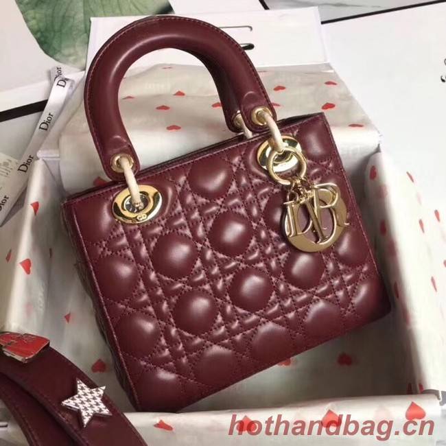 Dior lucky badges Original sheepskin Tote Bag A88035 Bordeaux