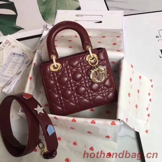 Dior lucky badges Original sheepskin Tote Bag A88035 Bordeaux