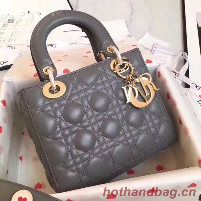 Dior lucky badges Original sheepskin Tote Bag A88035 grey