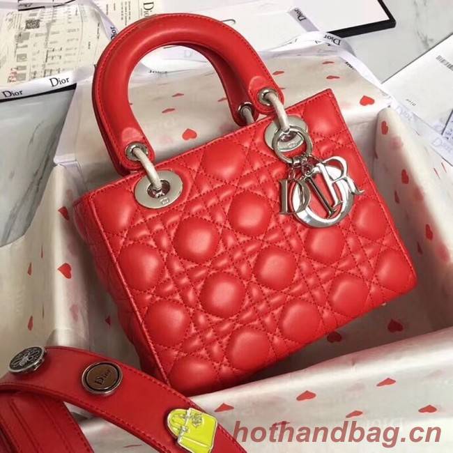 Dior lucky badges Original sheepskin Tote Bag A88035 red