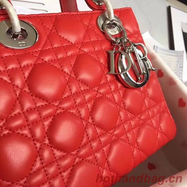 Dior lucky badges Original sheepskin Tote Bag A88035 red