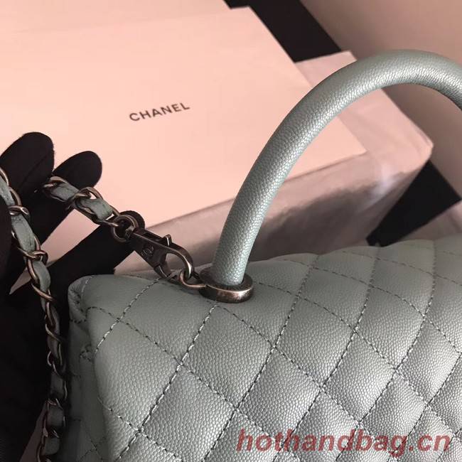 Chanel original Caviar leather flap bag top handle A92292 green &Silver-Tone Metal