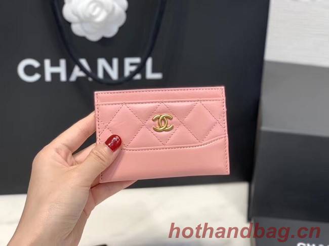 Chanel classic card holder Calfskin & Gold-Tone Metal A31510 pink