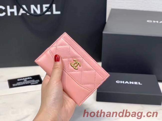 Chanel classic card holder Calfskin & Gold-Tone Metal A31510 pink