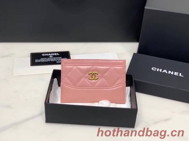 Chanel classic card holder Calfskin & Gold-Tone Metal A31510 pink