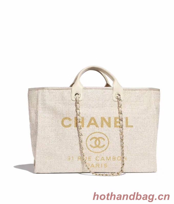 Chanel Original Canvas Leather Tote Shopping Bag 92298 Offwhite