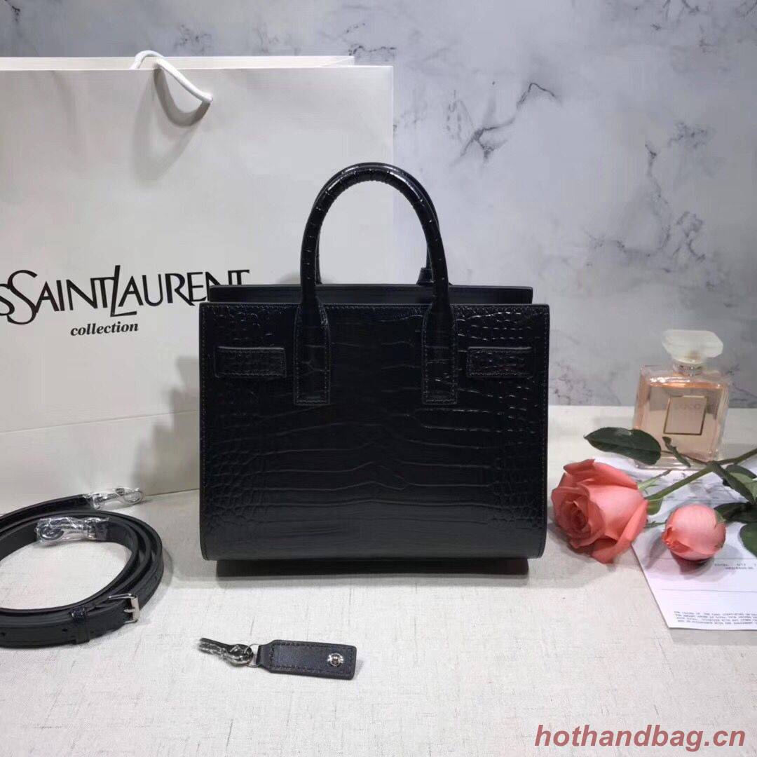 SAINT LAURENT Crocodile-Embossed Leather Organ Bag 392035 Black