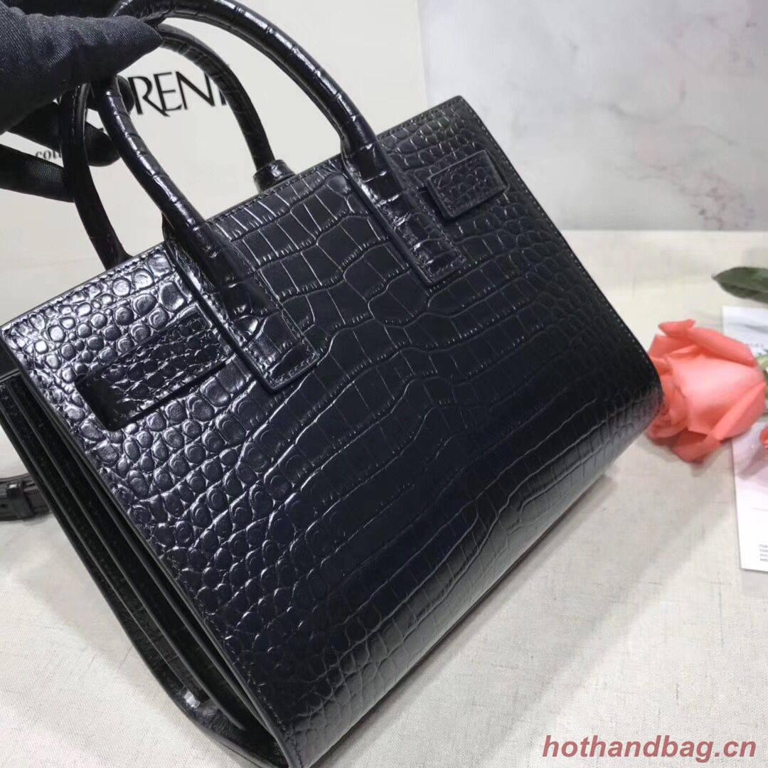 SAINT LAURENT Crocodile-Embossed Leather Organ Bag 392035 Black