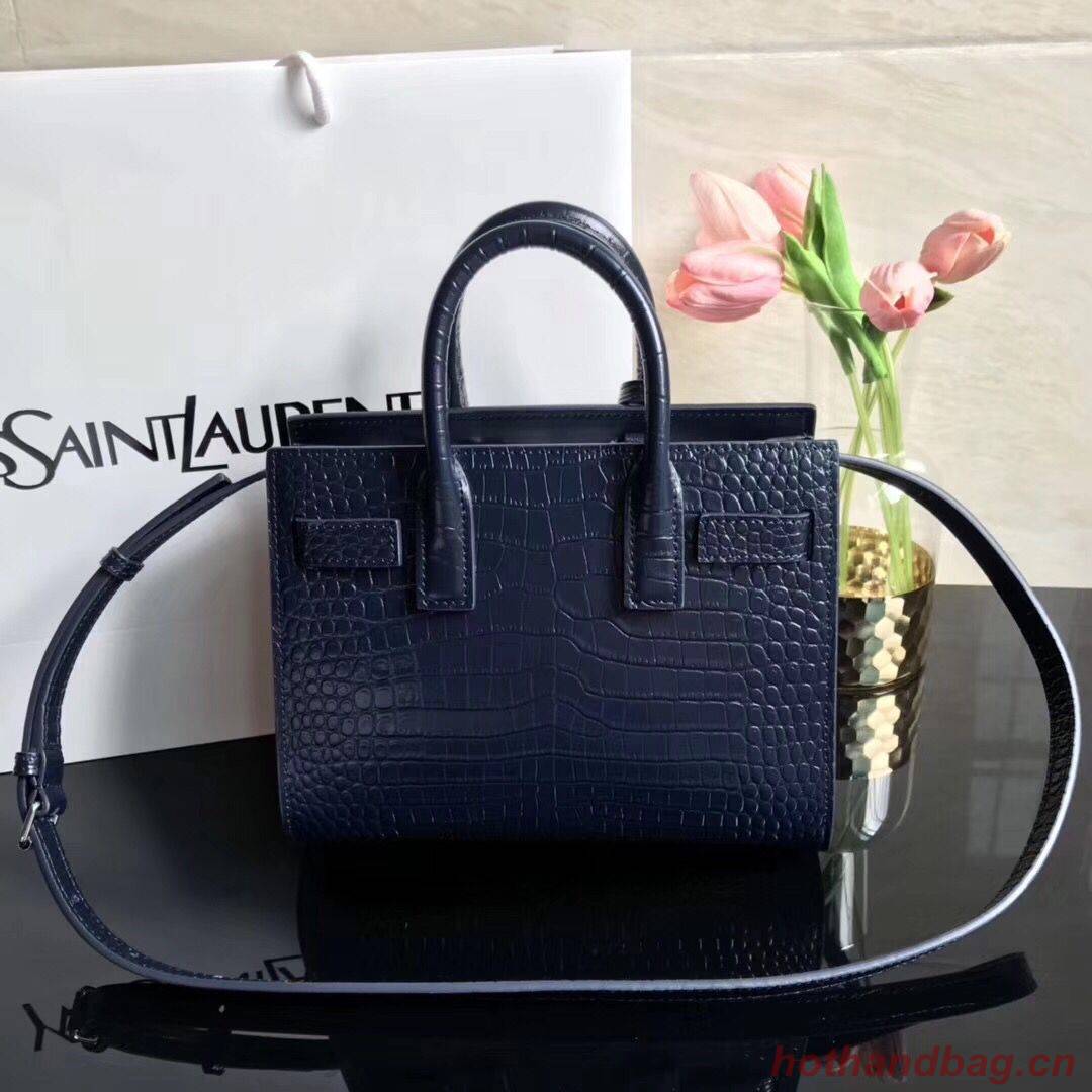 SAINT LAURENT Crocodile-Embossed Leather Organ Bag 392035 Dark Blue