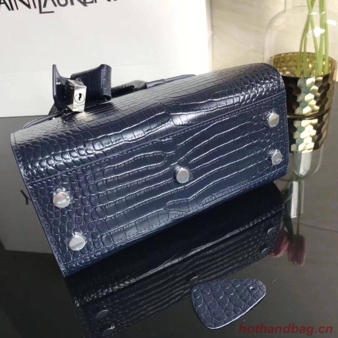 SAINT LAURENT Crocodile-Embossed Leather Organ Bag 392035 Dark Blue