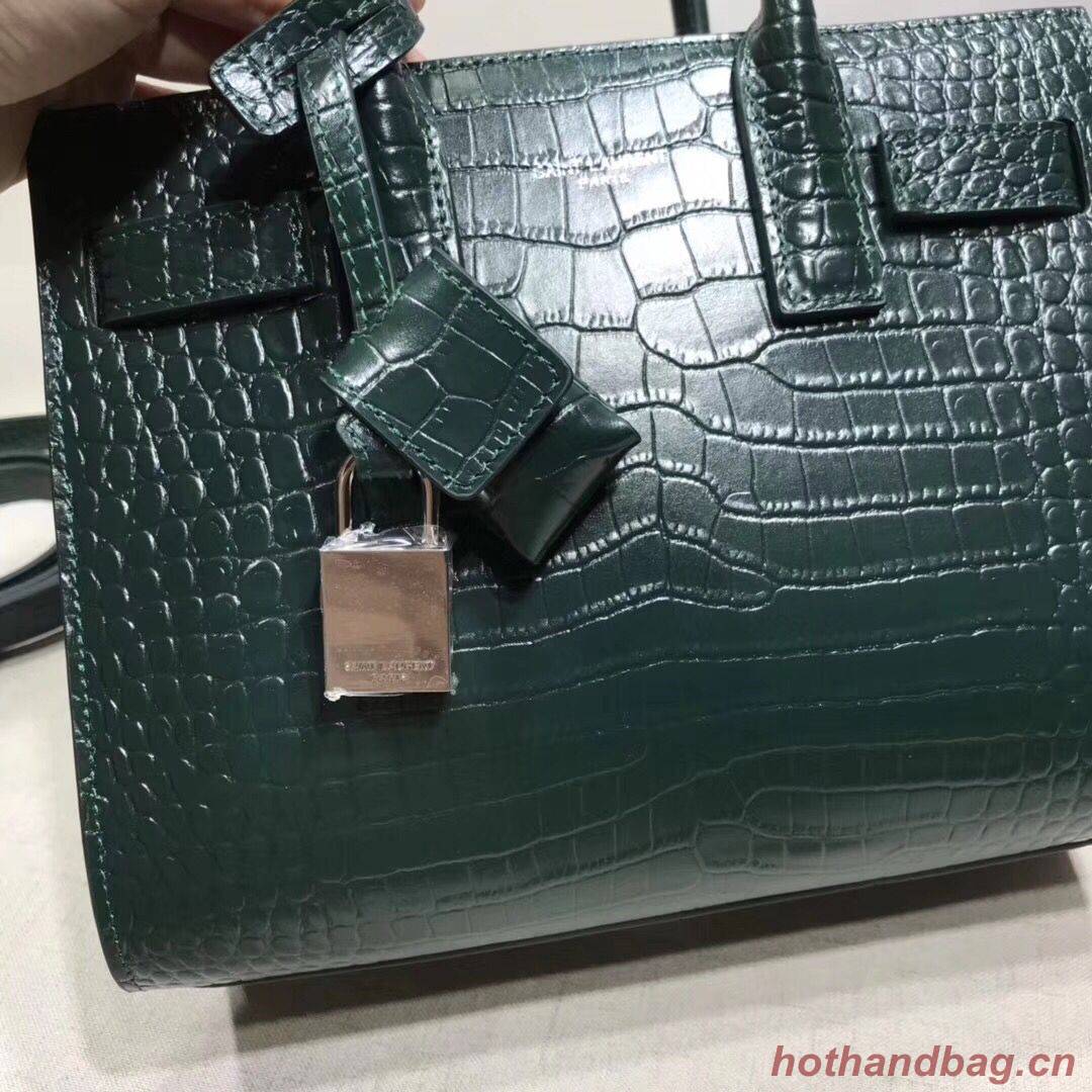 SAINT LAURENT Crocodile-Embossed Leather Organ Bag 392035 Dark Green