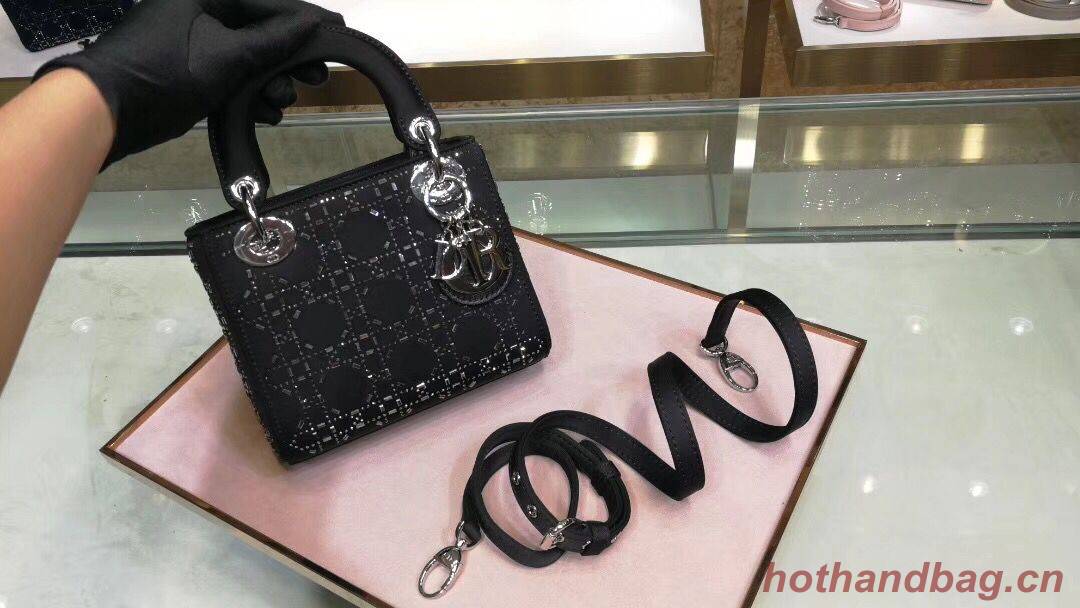 Dior Lady Original Silk Satin-Encrusted Satchel Bag 2369 Black