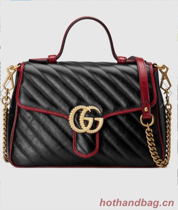 Gucci GG Marmont Mini Top Handle Bag 547260 Black&Wine