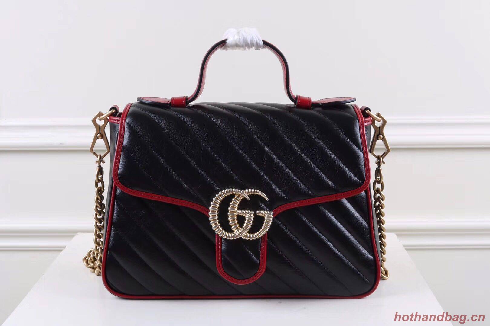 Gucci GG Marmont Mini Top Handle Bag 547260 Black&Wine