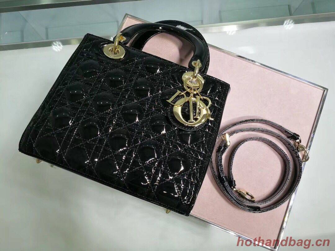 Lady Dior Bag Patent Cannage Calfskin Original Leather CAL44550 Black