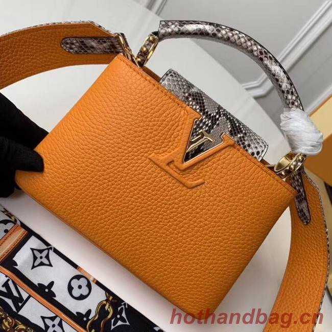 Louis vuitton original taurillon leather Capucines Mini N95509 yellow