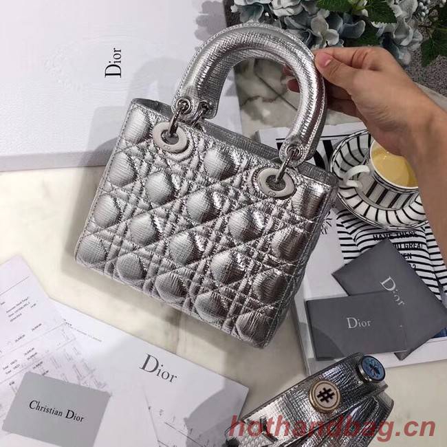 Dior lucky badges Original sheepskin Tote Bag A88035 silver