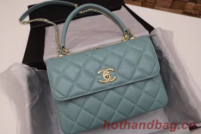 Chanel CC original lambskin top handle flap bag 92236 green&Gold-Tone Metal