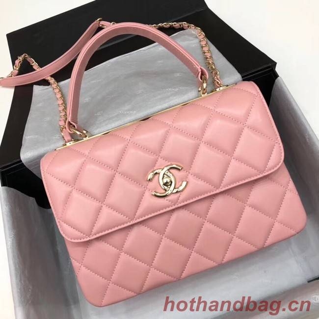 Chanel CC original lambskin top handle flap bag 92236 pink&Gold-Tone Metal