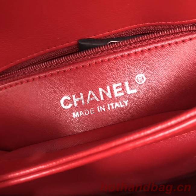 Chanel CC original lambskin top handle flap bag 92236 red&silver-Tone Metal