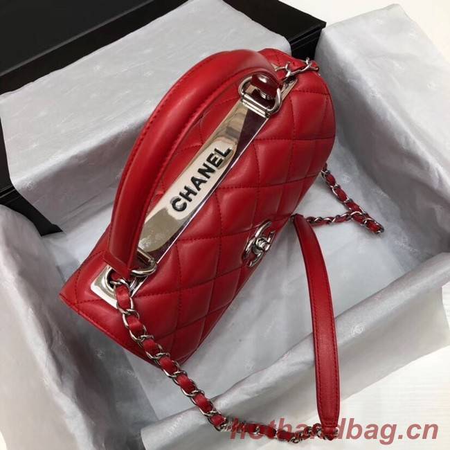 Chanel CC original lambskin top handle flap bag 92236 red&silver-Tone Metal