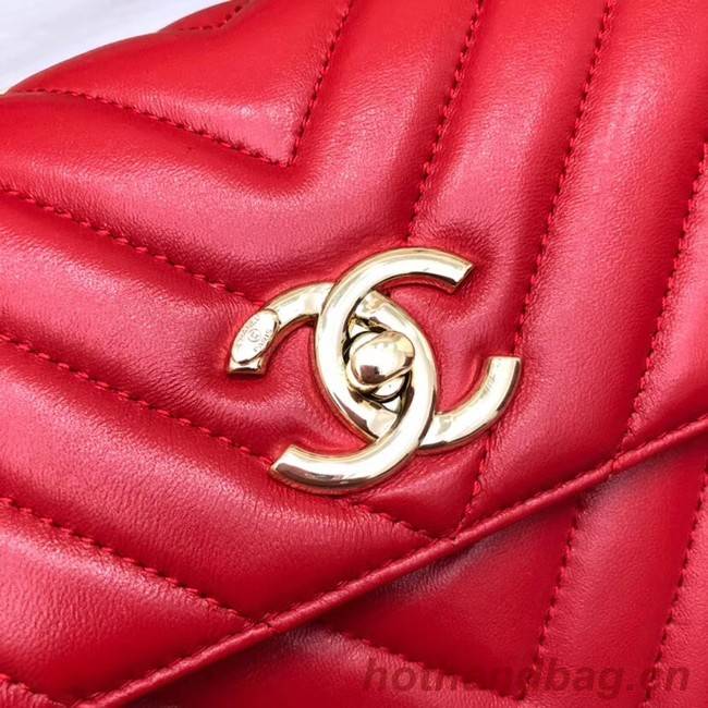 Chanel CC original lambskin top handle flap bag V92236 red&Gold-Tone Metal