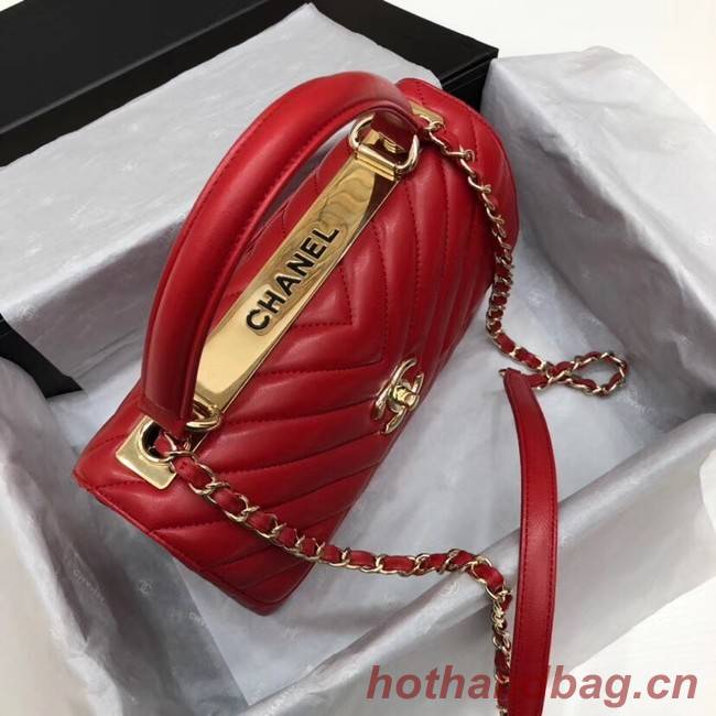 Chanel CC original lambskin top handle flap bag V92236 red&Gold-Tone Metal