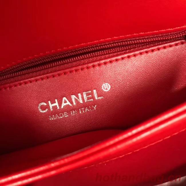 Chanel CC original lambskin top handle flap bag V92236 red&silver-Tone Metal