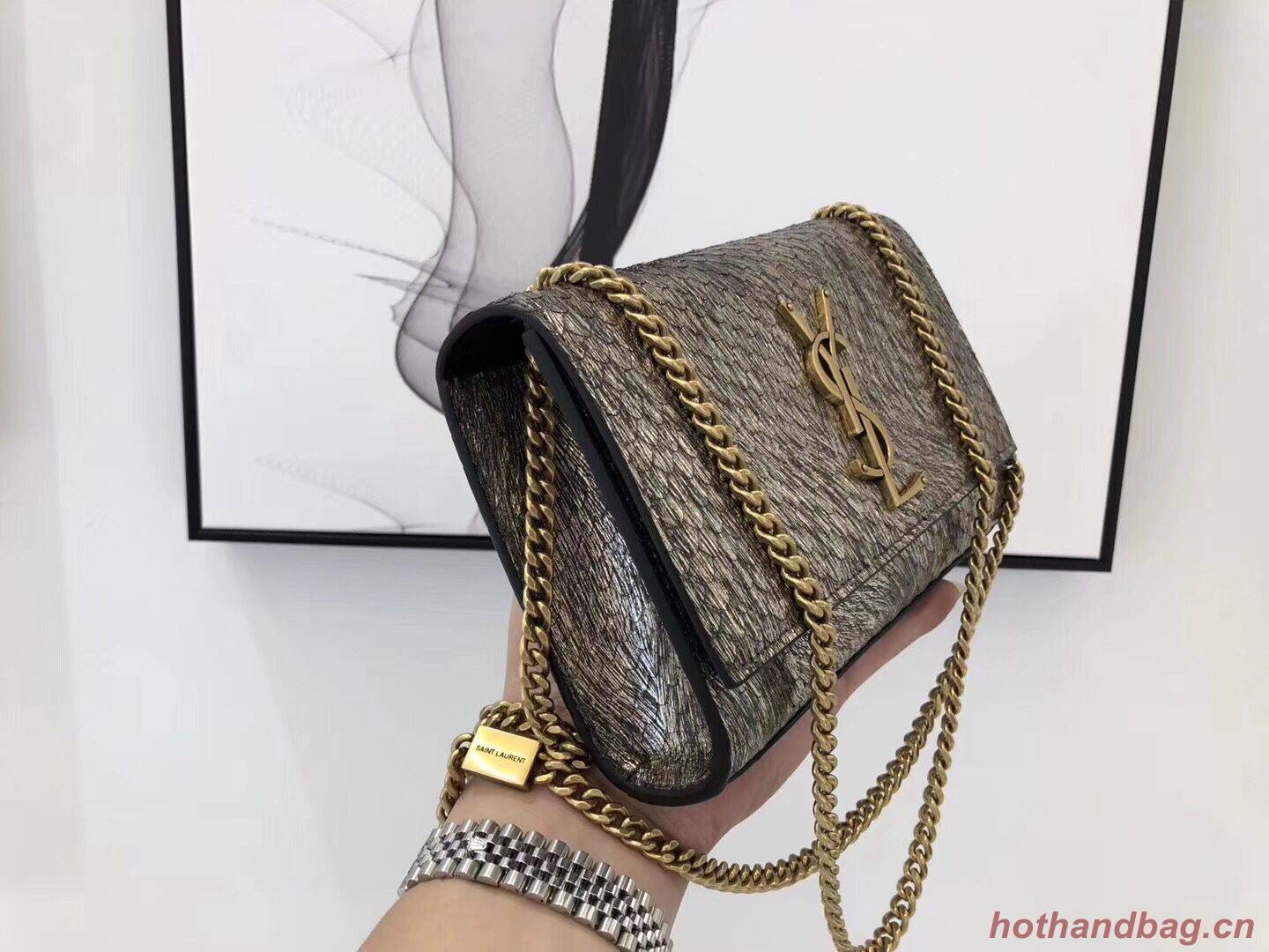 SAINT LAURENT Kate Snake Leather croc-embossed Shoulder Bag 474366 Gold