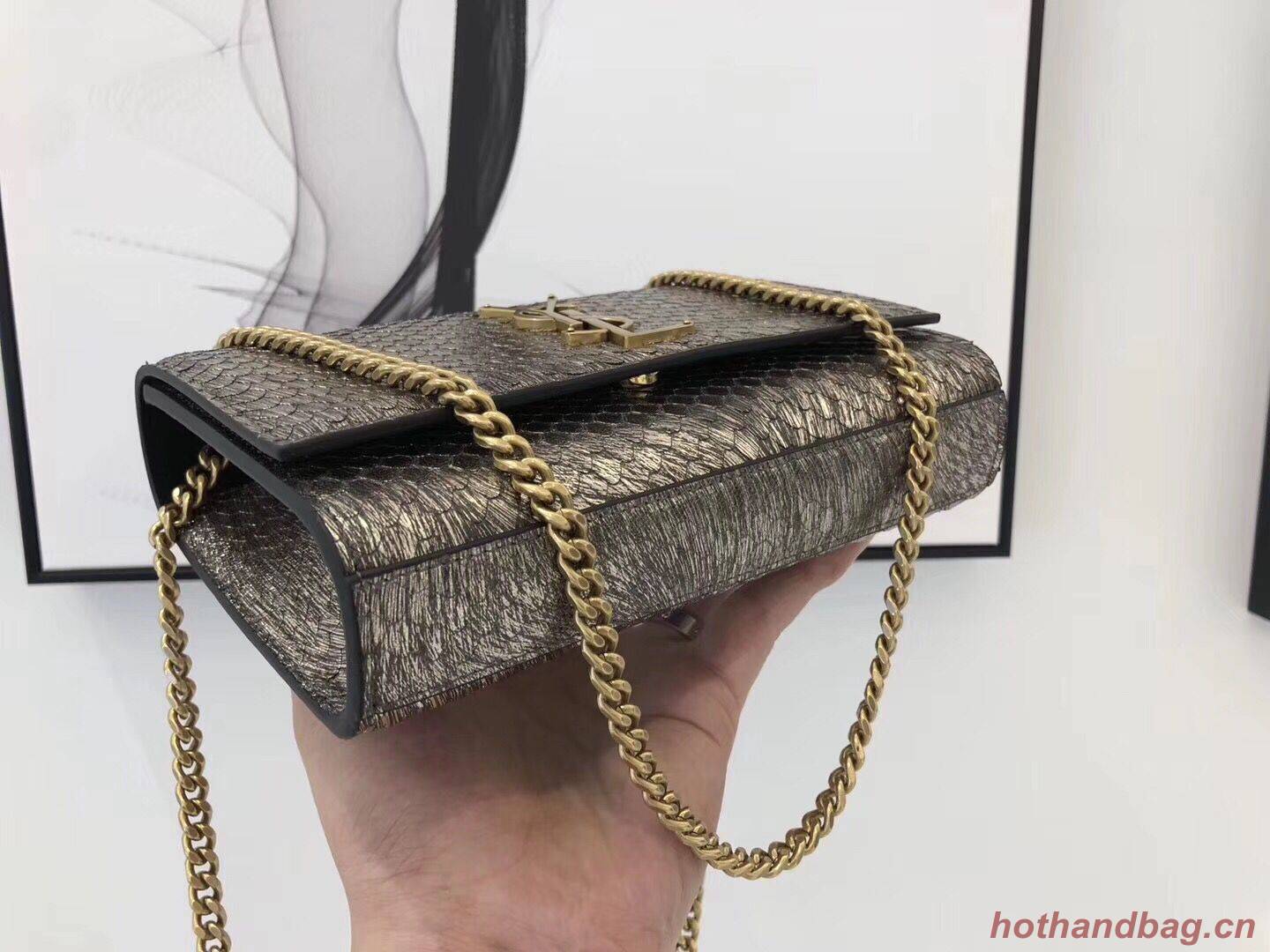 SAINT LAURENT Kate Snake Leather croc-embossed Shoulder Bag 474366 Gold