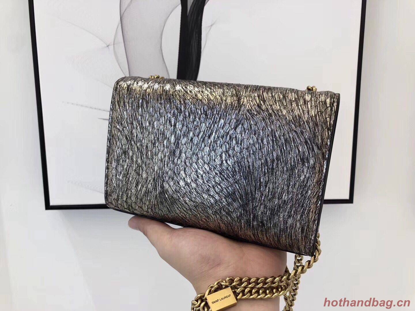 SAINT LAURENT Kate Snake Leather croc-embossed Shoulder Bag 474366 Gold