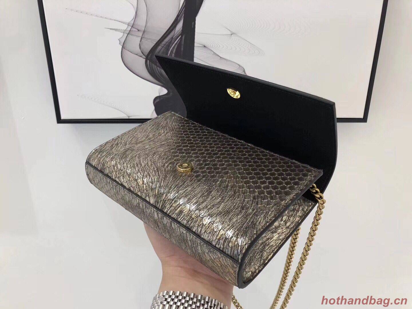 SAINT LAURENT Kate Snake Leather croc-embossed Shoulder Bag 474366 Gold