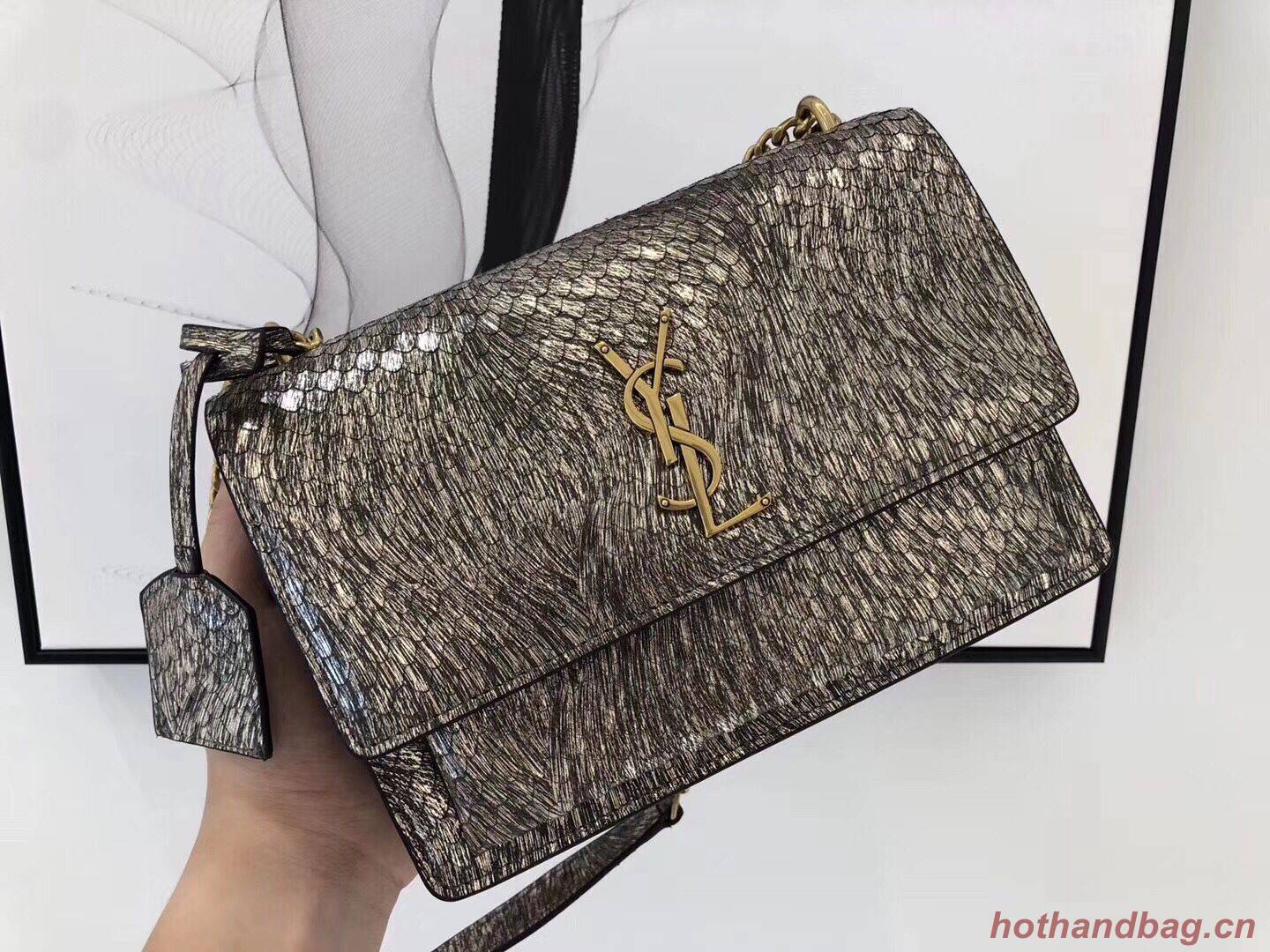 SAINT LAURENT Monogram Sunset medium Snake Leather cross-body Bag 442906 Gold