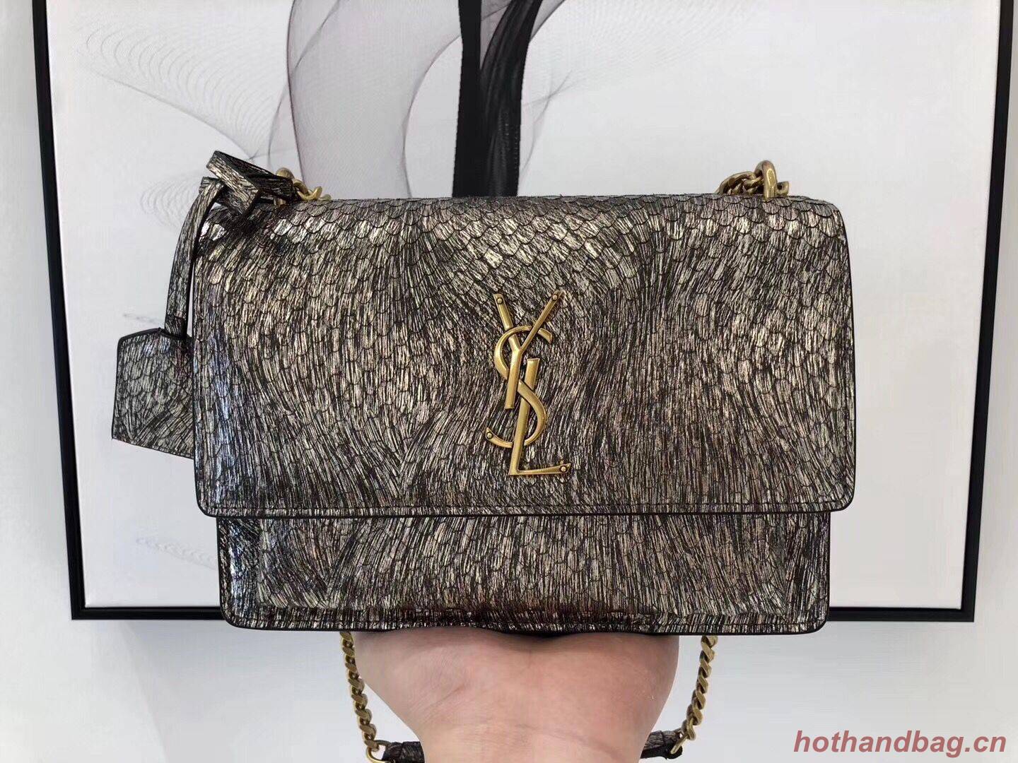 SAINT LAURENT Monogram Sunset medium Snake Leather cross-body Bag 442906 Gold