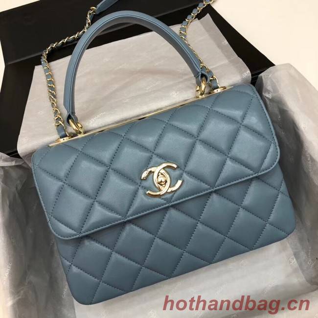 Chanel CC original lambskin top handle flap bag 92236 blue&Gold-Tone Metal