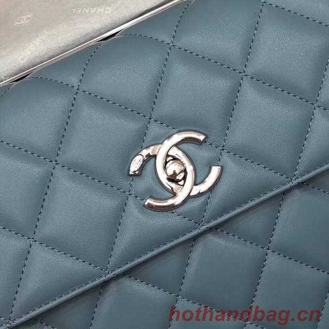 Chanel CC original lambskin top handle flap bag 92236 blue&silver-Tone Metal