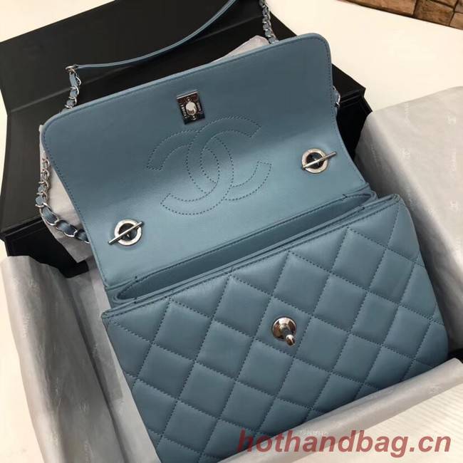 Chanel CC original lambskin top handle flap bag 92236 blue&silver-Tone Metal