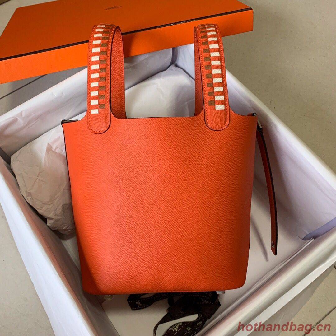 Hermes Picotin Lock PM Taurillon Epsom Leather Orange 9809 Silver