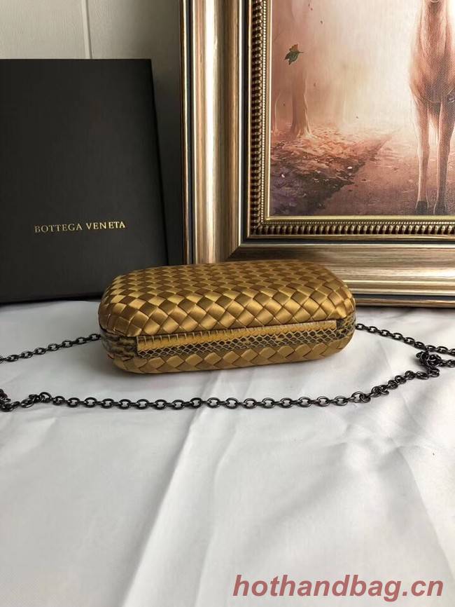 BOTTEGA VENETA Knot snakeskin-trimmed satin clutch 62548 Bronze