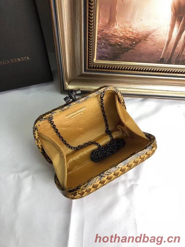 BOTTEGA VENETA Knot snakeskin-trimmed satin clutch 62548 Bronze