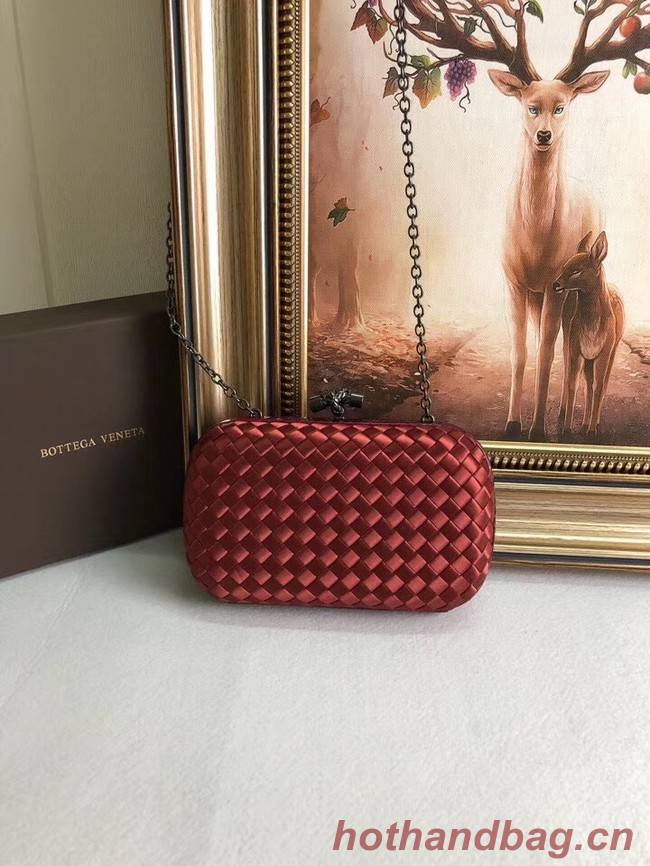 BOTTEGA VENETA Knot snakeskin-trimmed satin clutch 62548 Burgundy